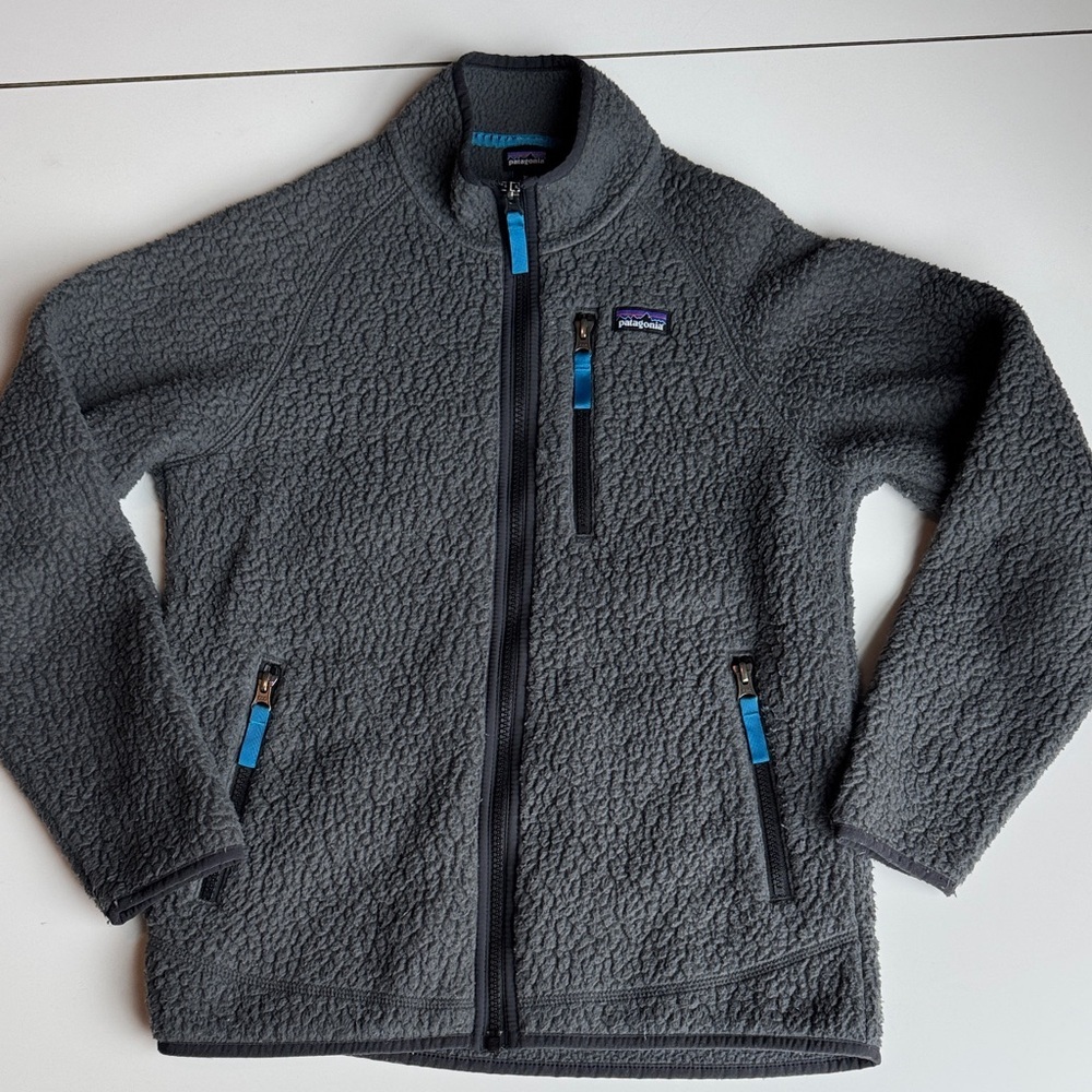 Patagonia kids Retro X Sherpa Fleece Jacket with Bright Blue Accents size XL